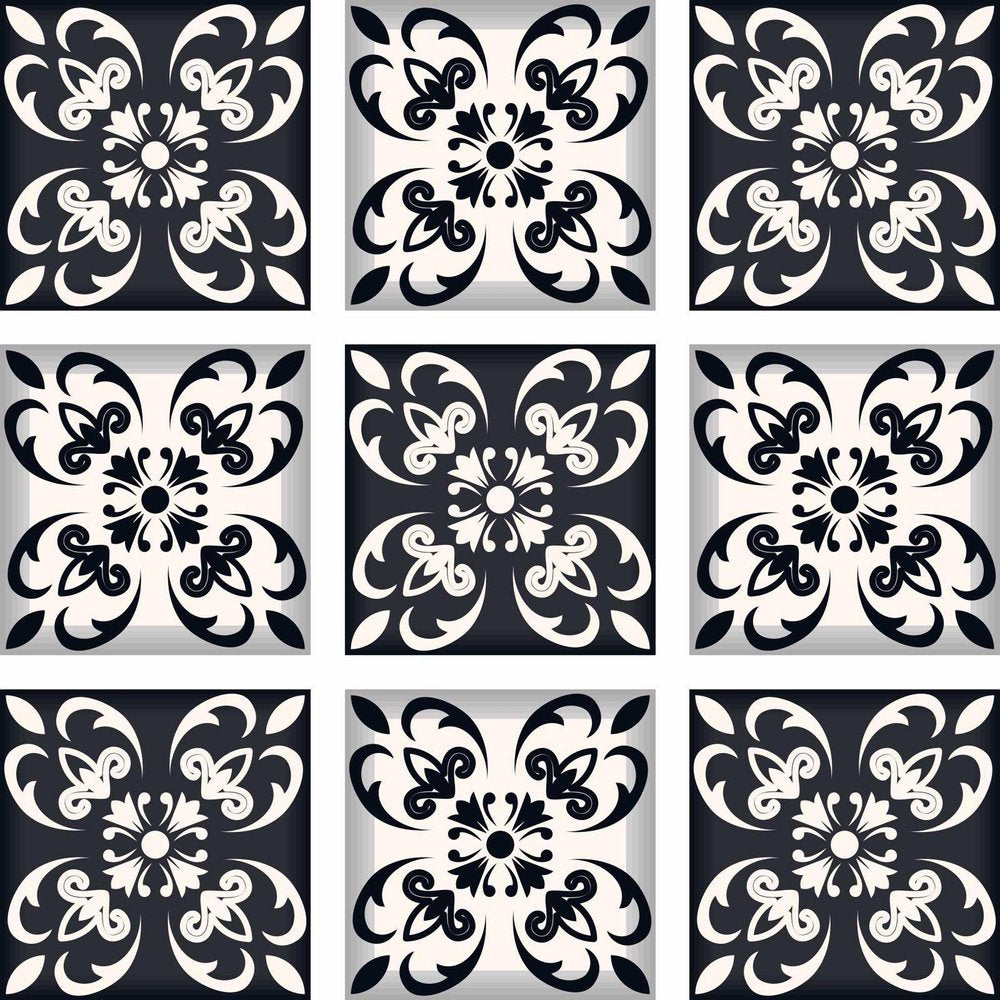 7" x 7" Black And White Peel And Stick Removable Tiles