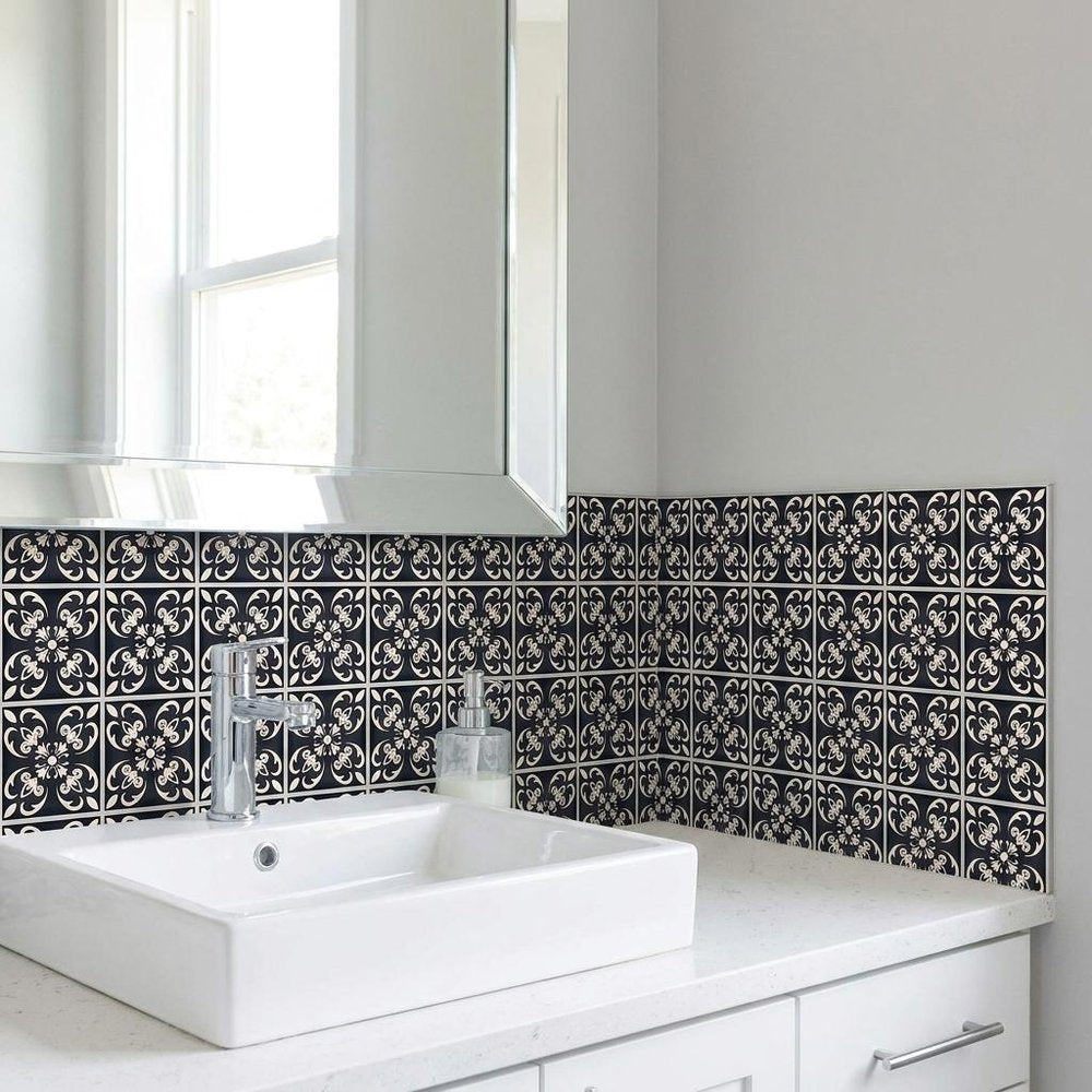 7" x 7" Black And White Peel And Stick Removable Tiles