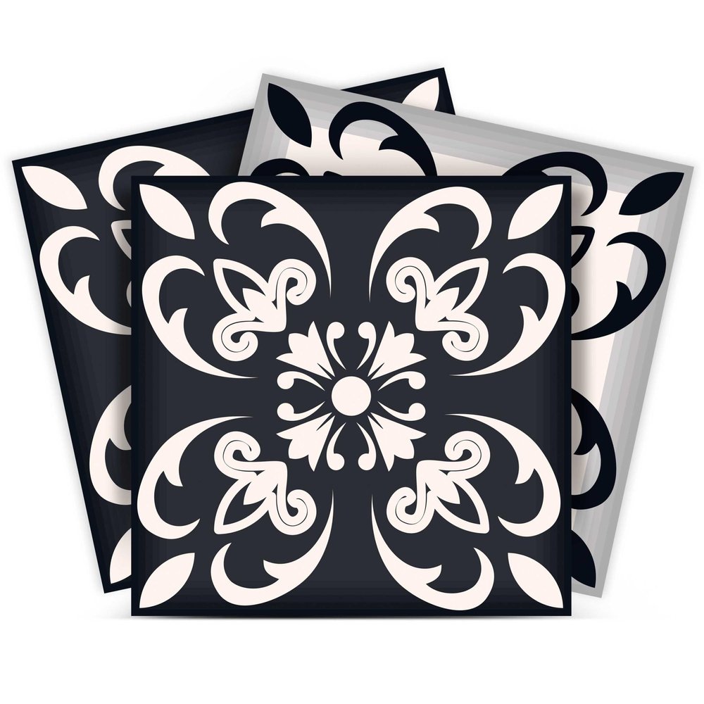 7" x 7" Black And White Peel And Stick Removable Tiles