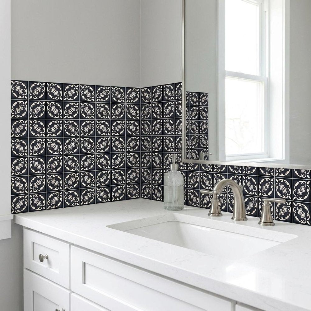 7" x 7" Black And White Peel And Stick Removable Tiles
