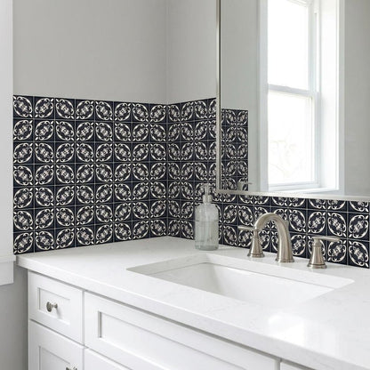 7" x 7" Black And White Peel And Stick Removable Tiles