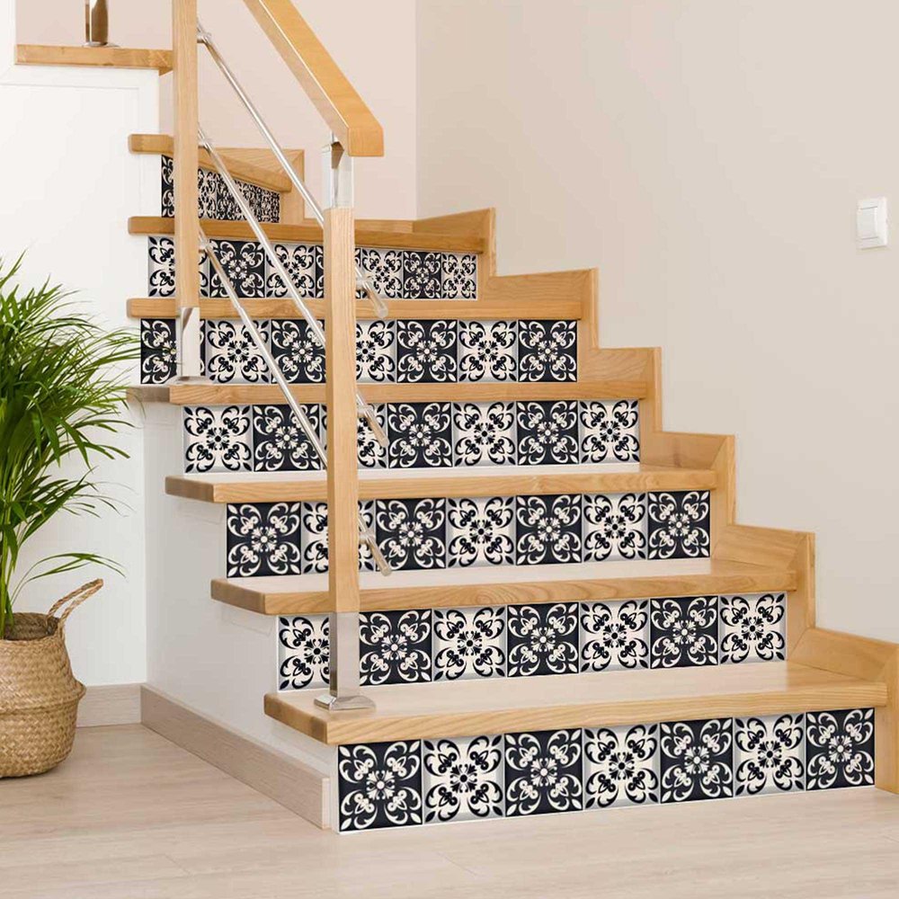 7" x 7" Black And White Peel And Stick Removable Tiles