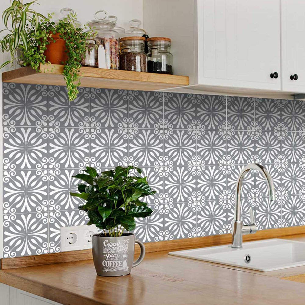 8" x 8" Gray And White Vinyl Peel And Stick Removable Tiles