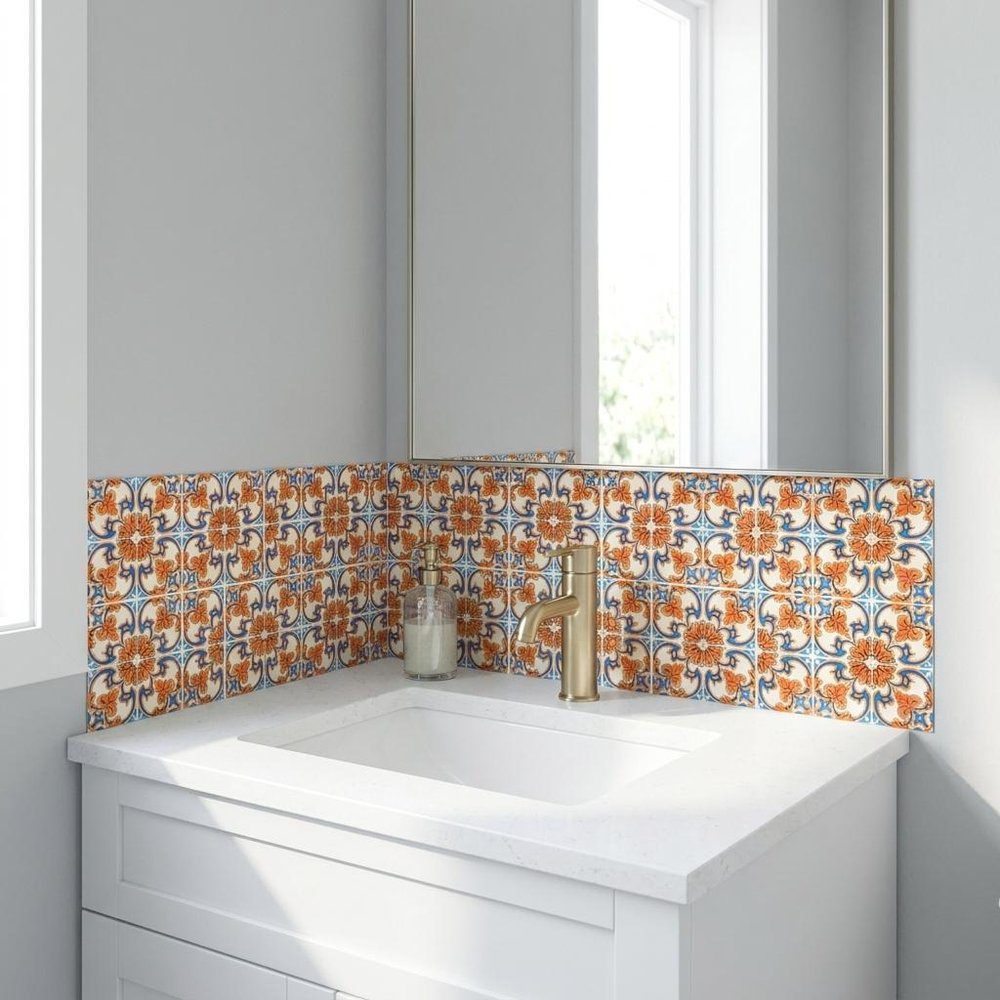 7" x 7" Blue And Orange Peel And Stick Removable Tiles