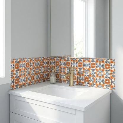 7" x 7" Blue And Orange Peel And Stick Removable Tiles