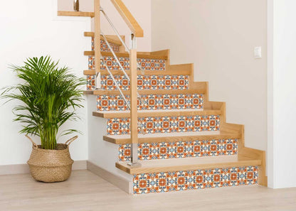 7" x 7" Blue And Orange Peel And Stick Removable Tiles