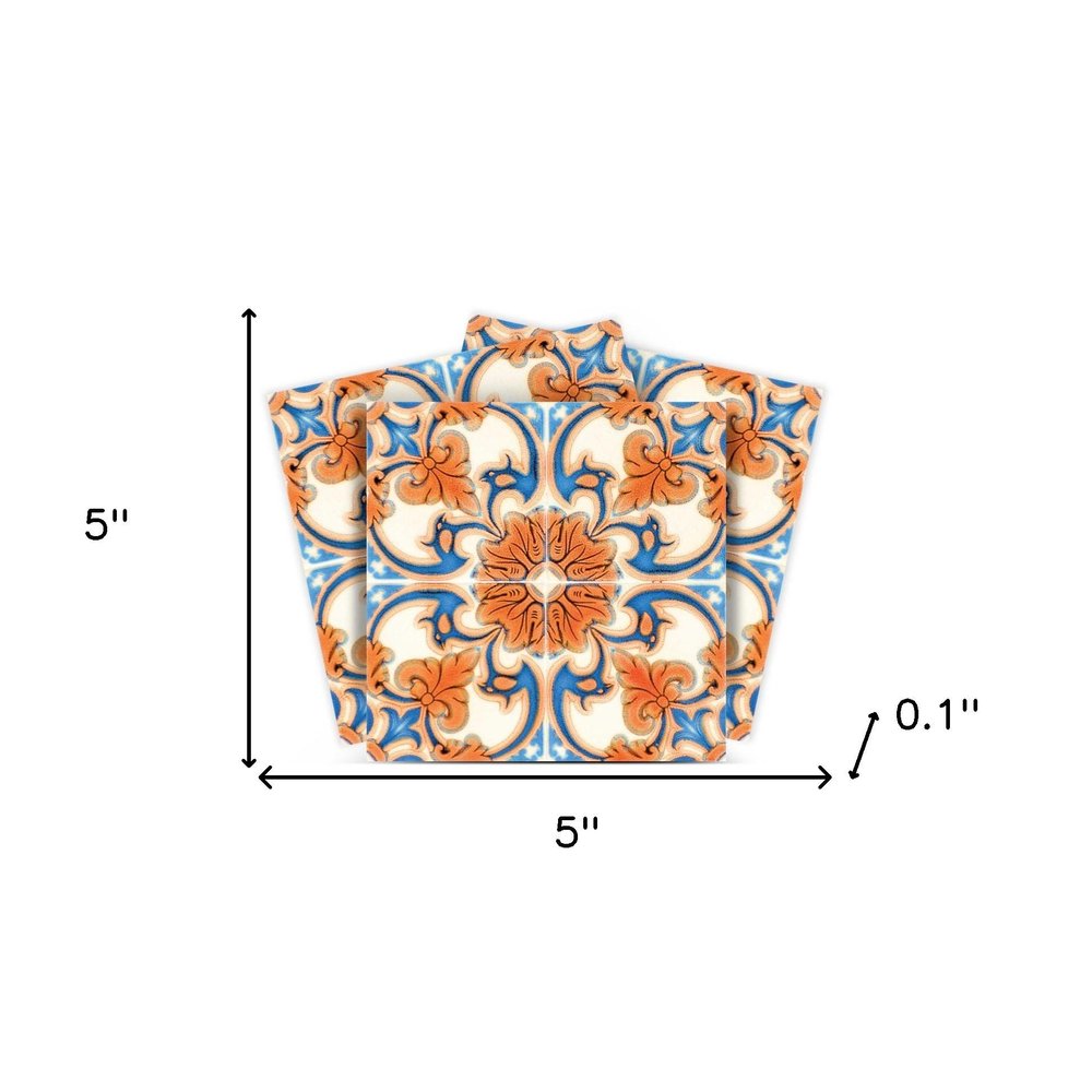 7" x 7" Blue And Orange Peel And Stick Removable Tiles