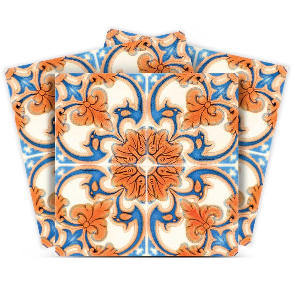 7" x 7" Blue And Orange Peel And Stick Removable Tiles