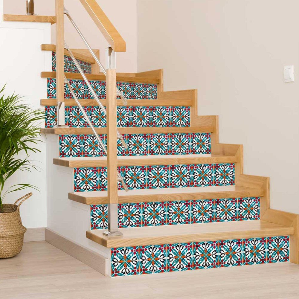 7" x 7" Blue And White Peel And Stick Removable Tiles