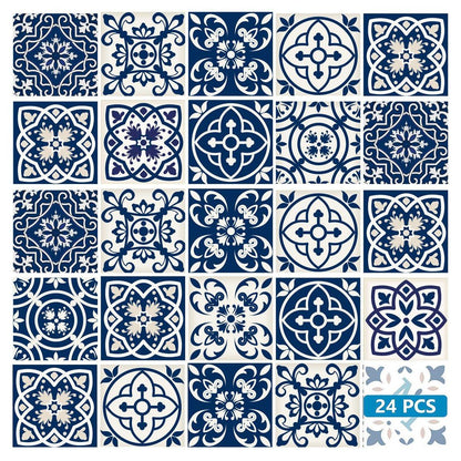 8" x 8" Blue And White Vinyl Peel And Stick Removable Tiles