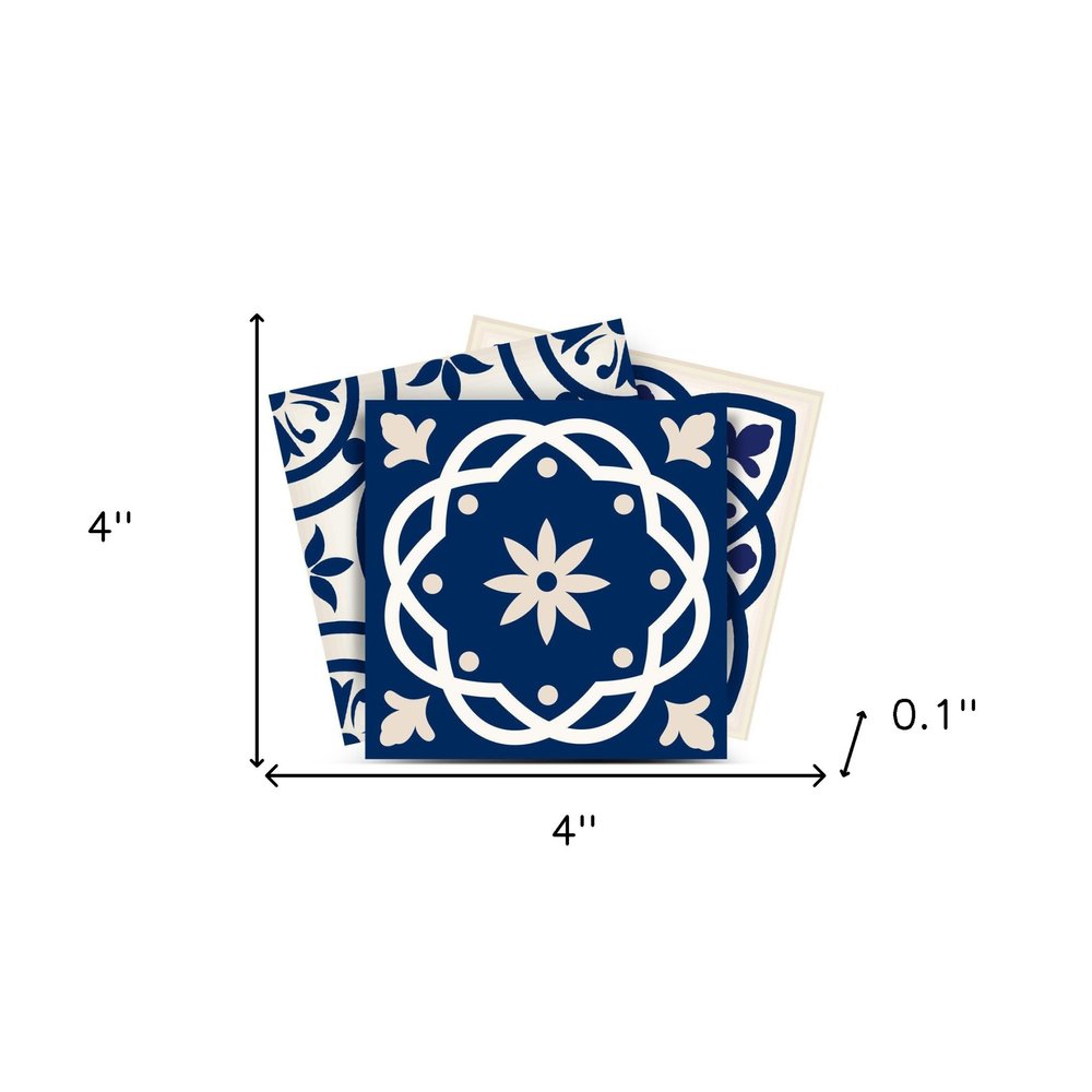 8" x 8" Blue And White Vinyl Peel And Stick Removable Tiles