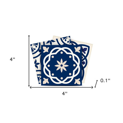 8" x 8" Blue And White Vinyl Peel And Stick Removable Tiles