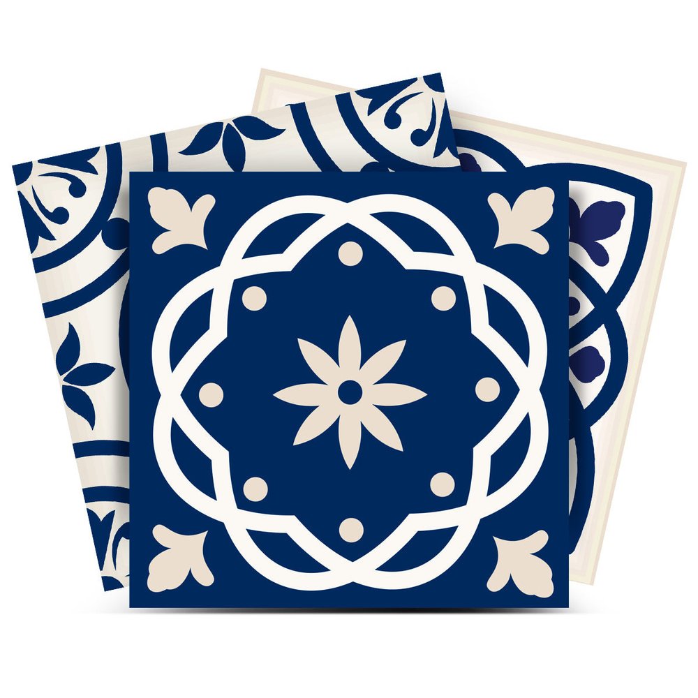 8" x 8" Blue And White Vinyl Peel And Stick Removable Tiles