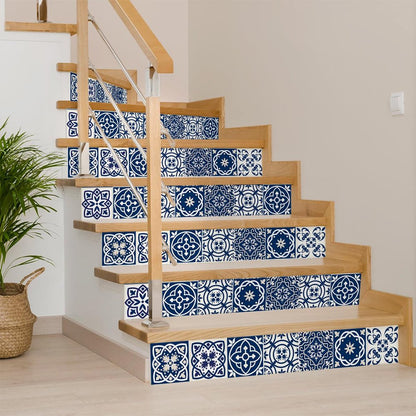 8" x 8" Blue And White Vinyl Peel And Stick Removable Tiles