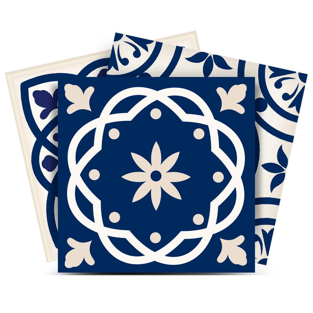 8" x 8" Blue And White Vinyl Peel And Stick Removable Tiles