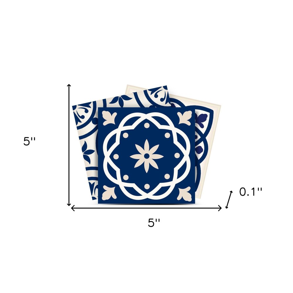 8" x 8" Blue And White Vinyl Peel And Stick Removable Tiles