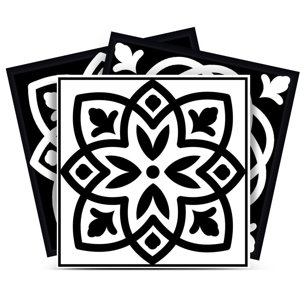 8" x 8" Black And White Vinyl Peel And Stick Removable Tiles