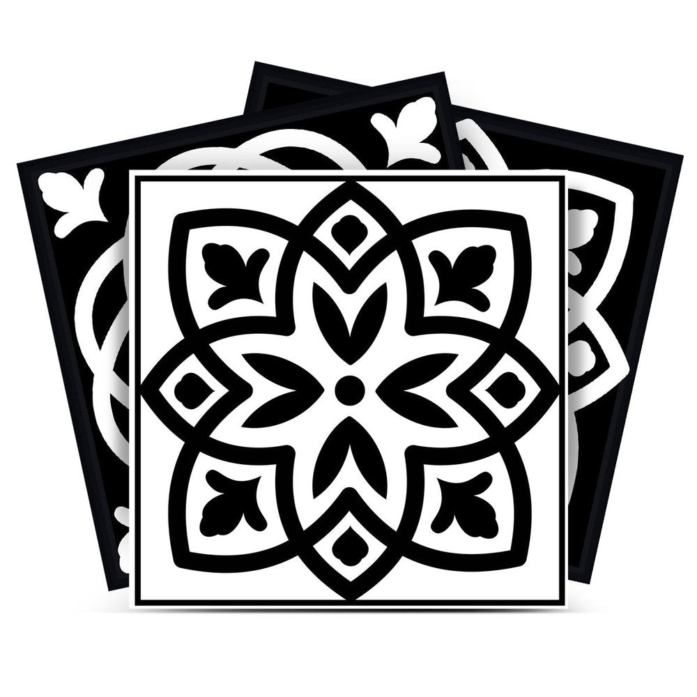 8" x 8" Black And White Vinyl Peel And Stick Removable Tiles