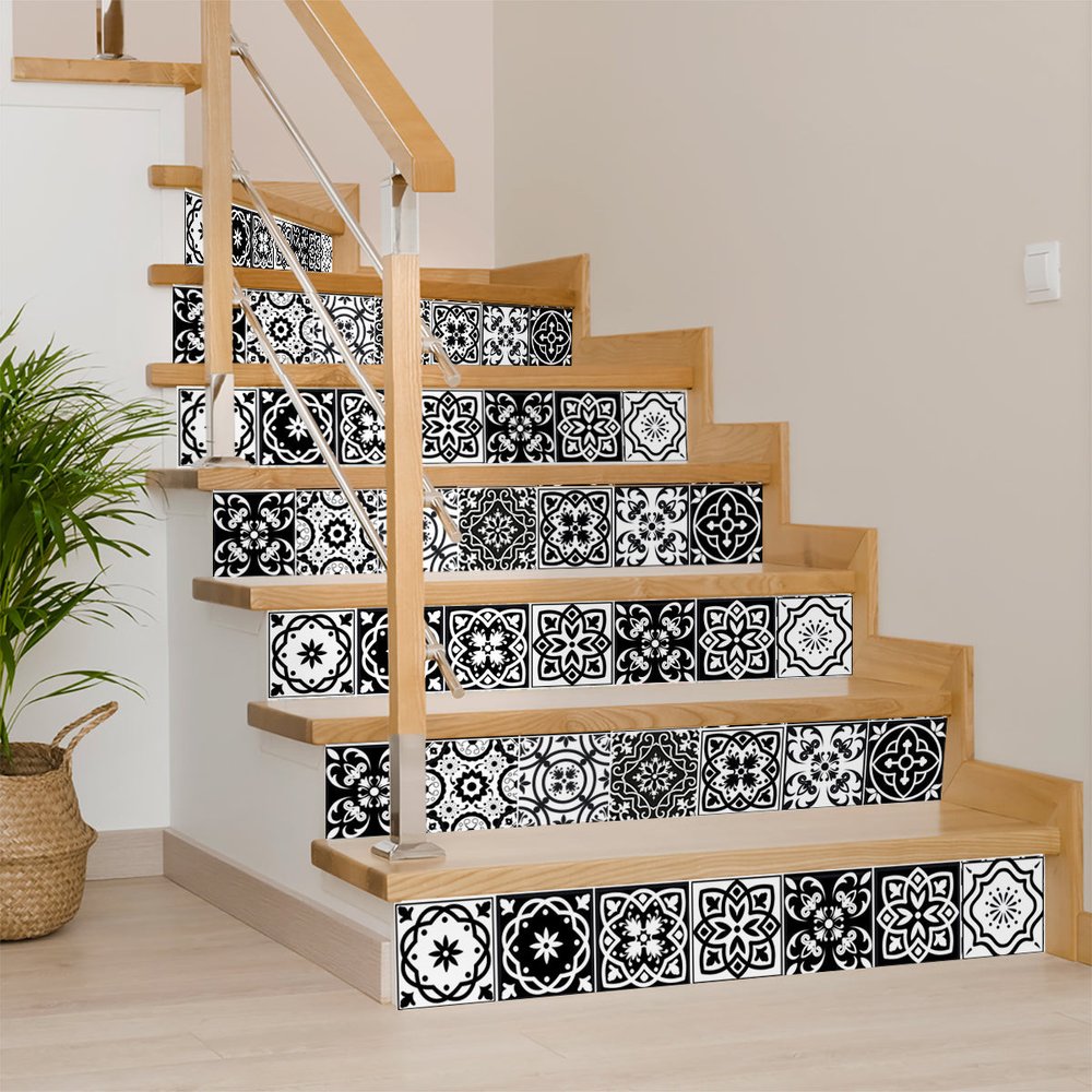 8" x 8" Black And White Vinyl Peel And Stick Removable Tiles