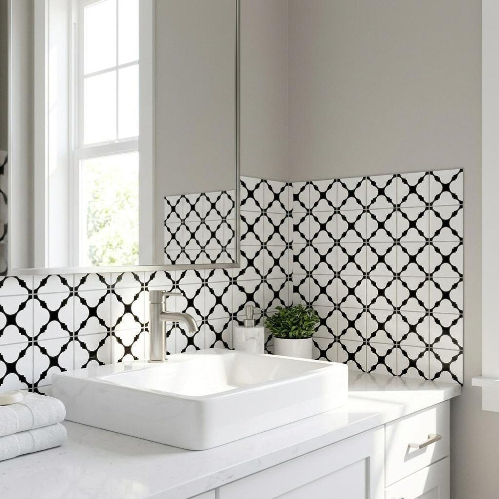 7" x 7" Black And White Peel And Stick Removable Tiles