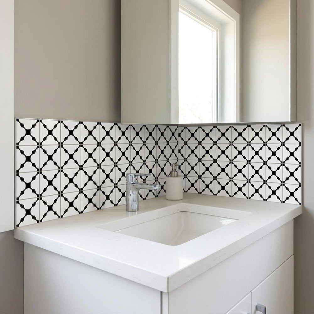 7" x 7" Black And White Peel And Stick Removable Tiles