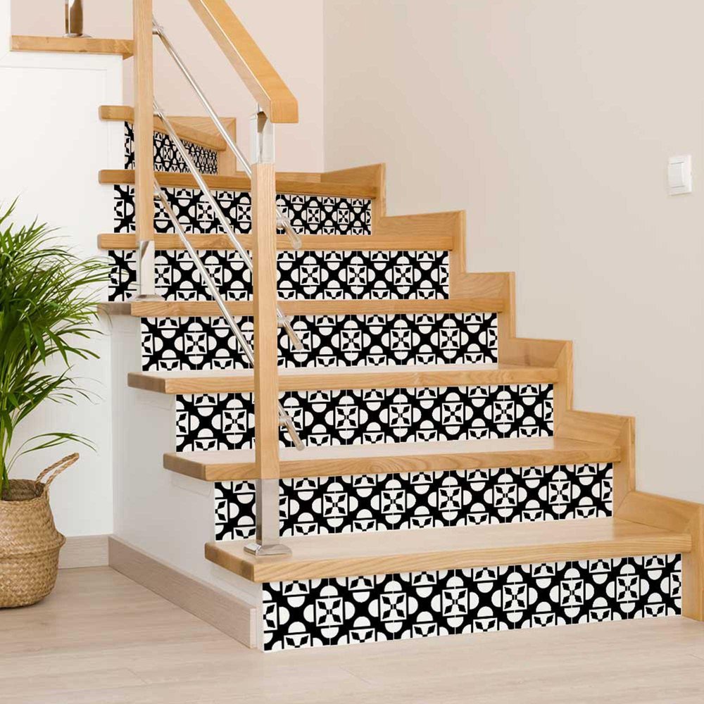 8" x 8" Black And White Vinyl Peel And Stick Removable Tiles