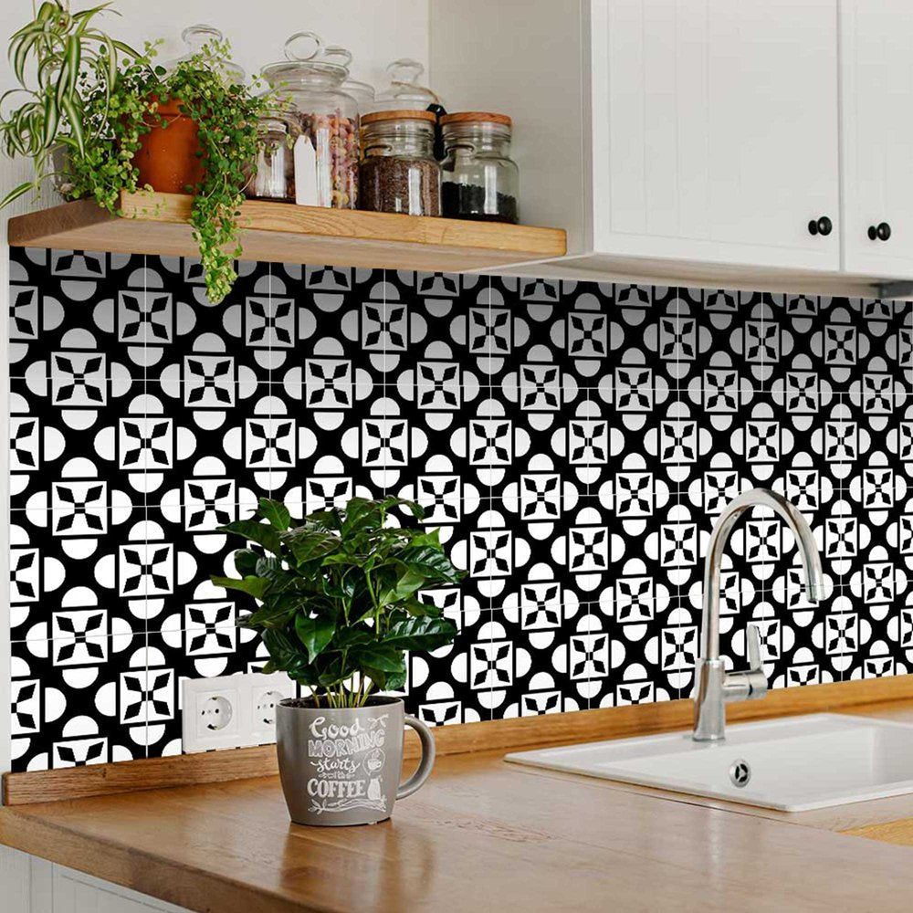 8" X 8" Black And White Coli Peel And Stick Tiles