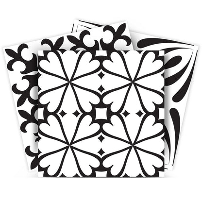8" X 8" Black And White Mash Peel And Stick Removable Tiles