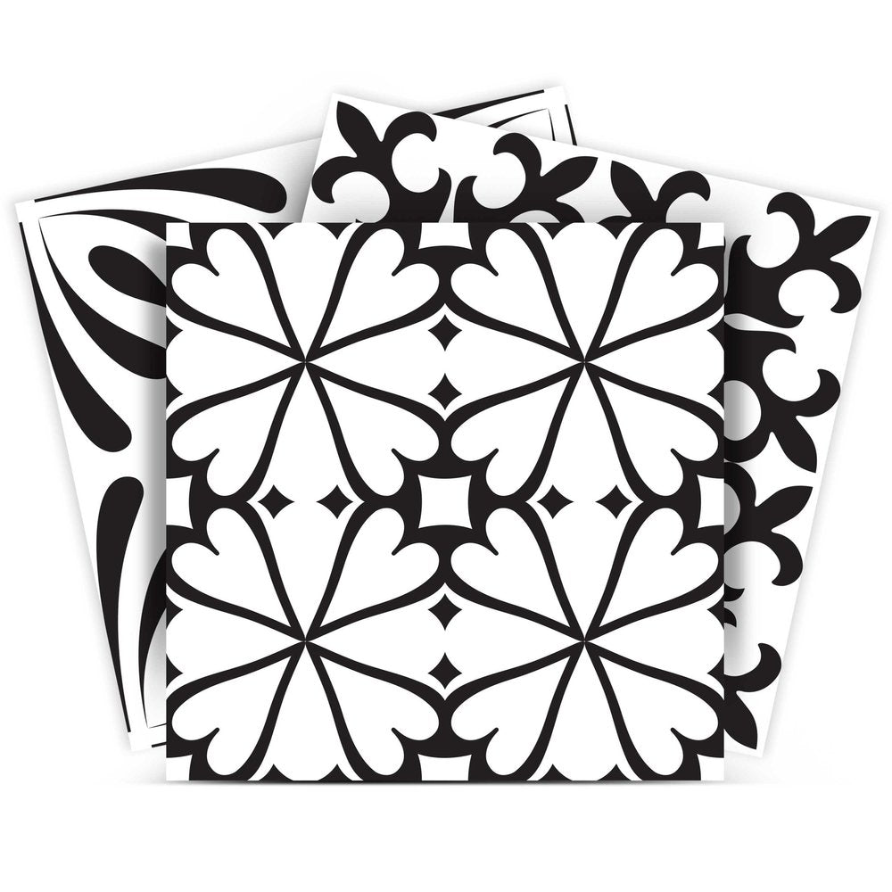 8" X 8" Black And White Mash Peel And Stick Removable Tiles