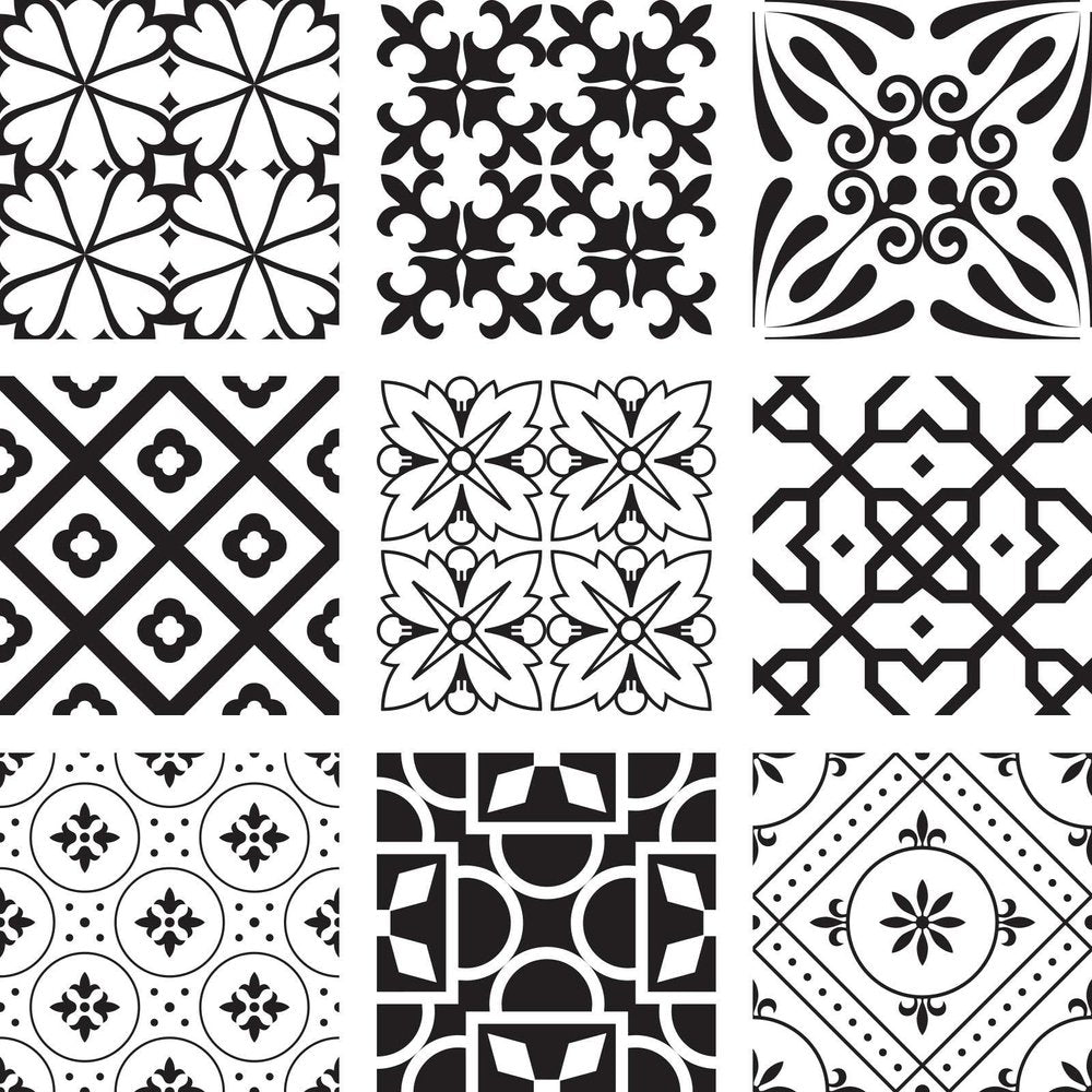 8" X 8" Black And White Mash Peel And Stick Removable Tiles