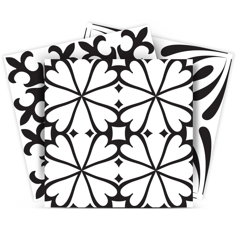 8" X 8" Black And White Mash Peel And Stick Removable Tiles
