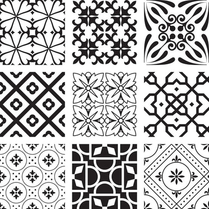 8" X 8" Black And White Mash Peel And Stick Removable Tiles