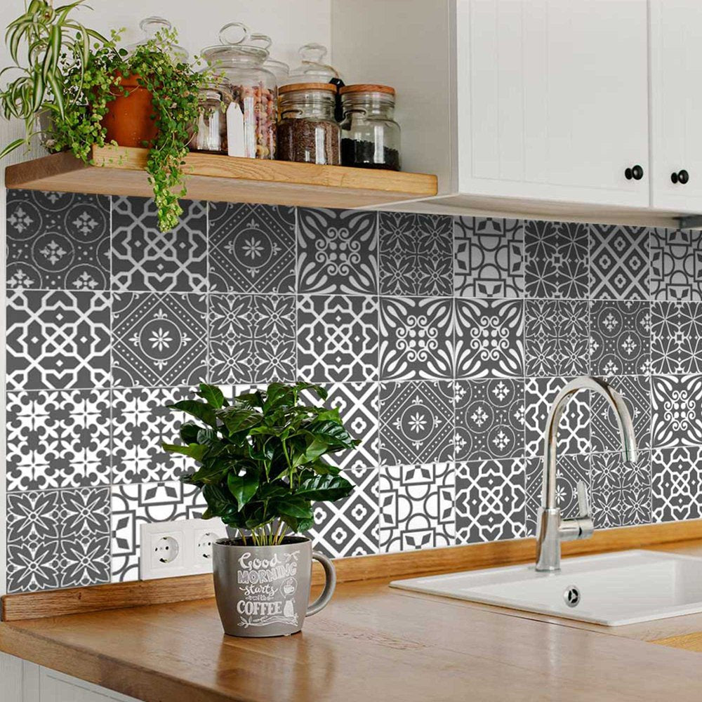 8" X 8" Gray And White Mosaic Peel And Stick Removable Tiles