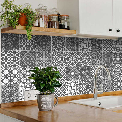 8" X 8" Gray And White Mosaic Peel And Stick Removable Tiles