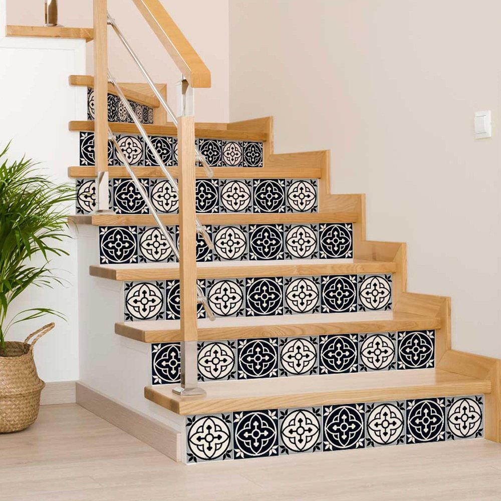 8" x 8" Black And White Vinyl Peel And Stick Removable Tiles