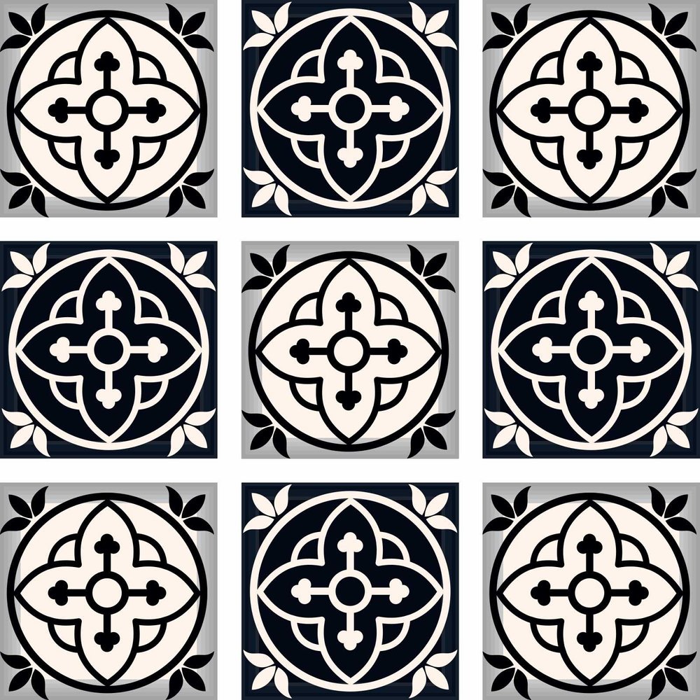 8" x 8" Black And White Vinyl Peel And Stick Removable Tiles