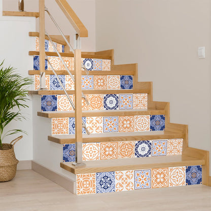 7" X 7" Yellow White And Blues Peel And Stick Removable Tiles