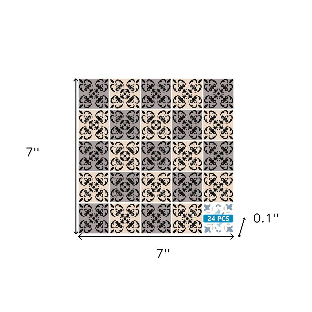 4" X 4" Light Grey And Cream Orchid Peel And Stick Removable Tiles