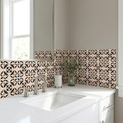 4" X 4" Cream And Black Mosaic Peel And Stick Removable Tiles