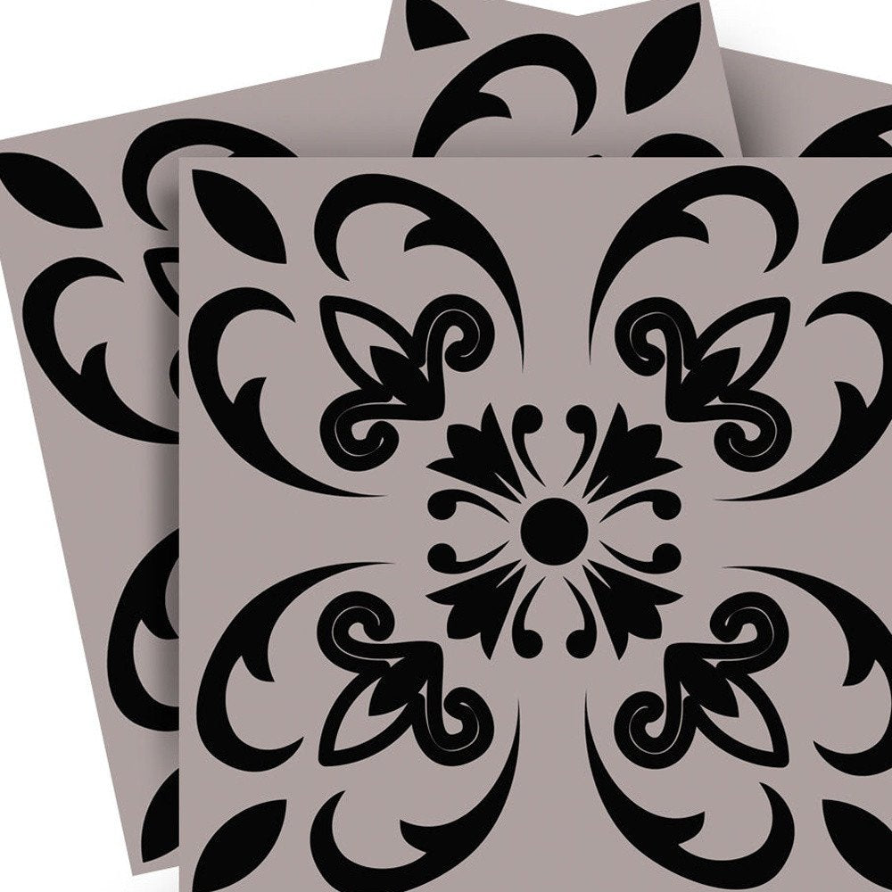 4" X 4" Black And White Orchid Peel And Stick Removable Tiles