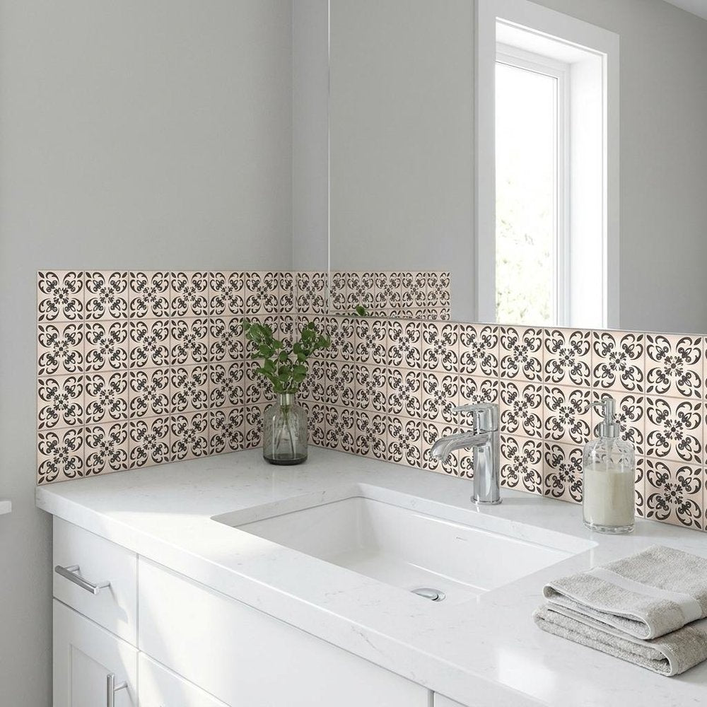 8" x 8" Brown And White Vinyl Peel And Stick Removable Tiles