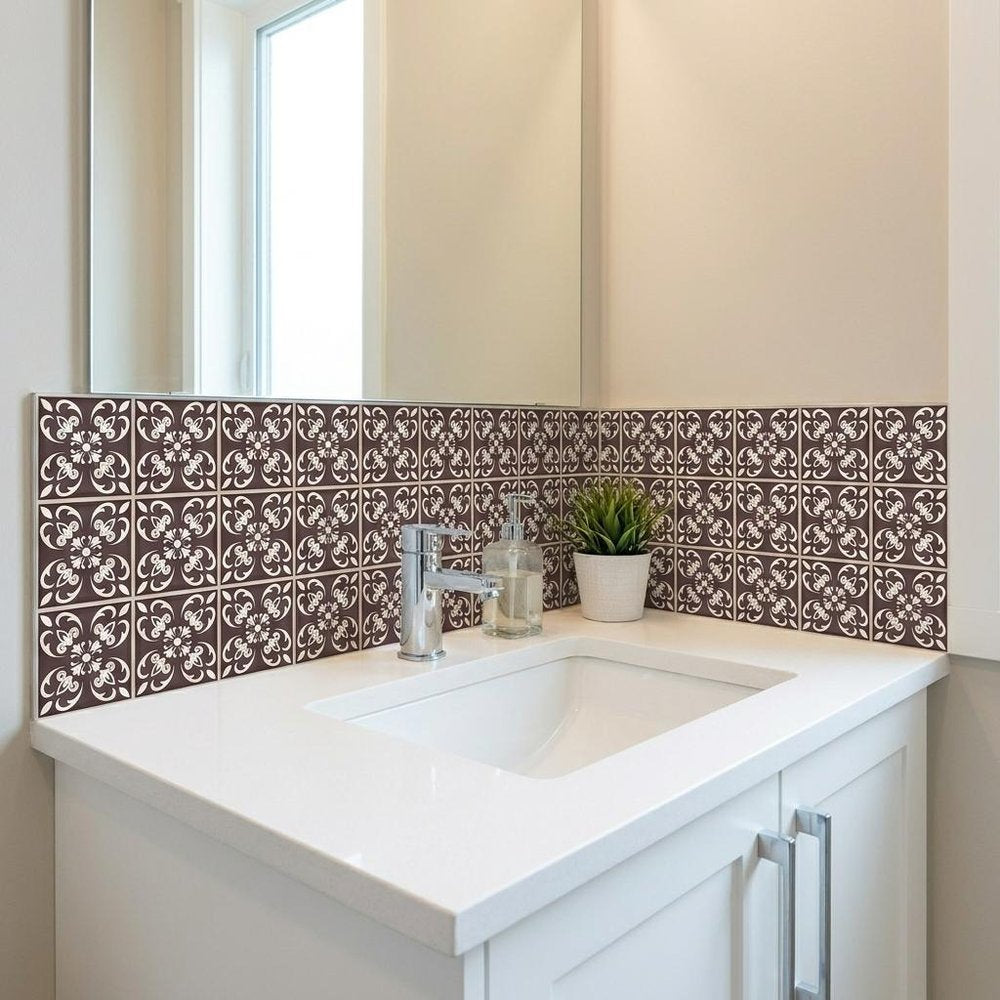 7" x 7" Brown And White Peel And Stick Removable Tiles