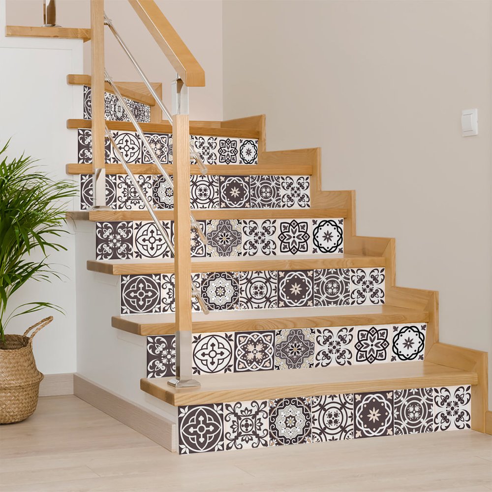 7" x 7" Brown And White Peel And Stick Removable Tiles