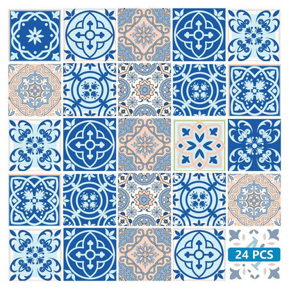 7" x 7" Blue Vinyl Peel And Stick Removable Tiles