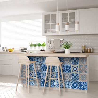 5" X 5" Dark And Light Blue Mosaic Peel And Stick Removable Tiles