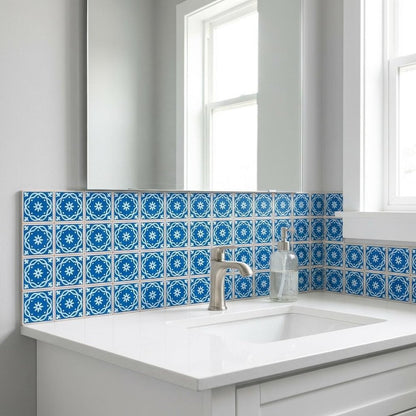 7" x 7" Blue Vinyl Peel And Stick Removable Tiles