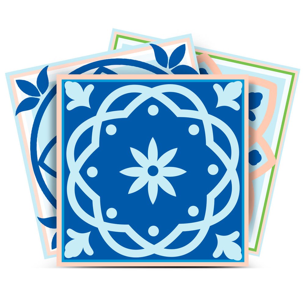 7" x 7" Blue Vinyl Peel And Stick Removable Tiles