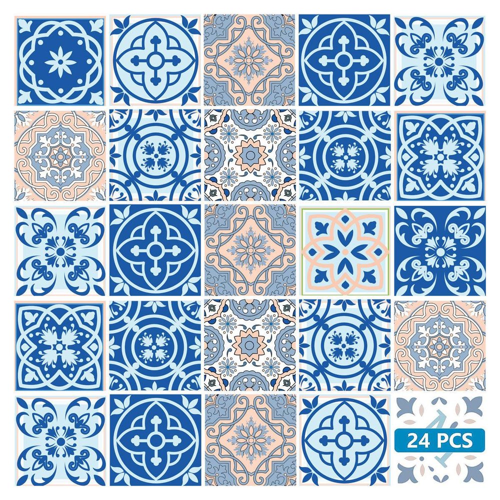 7" x 7" Blue Vinyl Peel And Stick Removable Tiles