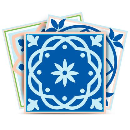 7" x 7" Blue Vinyl Peel And Stick Removable Tiles