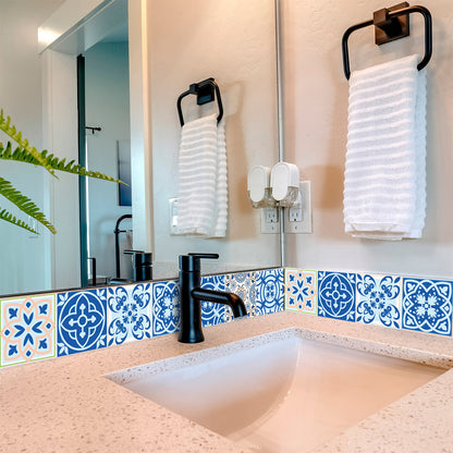 5" X 5" Dark And Light Blue Mosaic Peel And Stick Removable Tiles